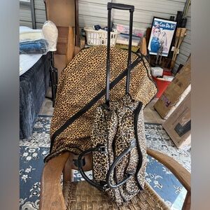 Leopard Print Rolling Duffle Bag and Garment Bag